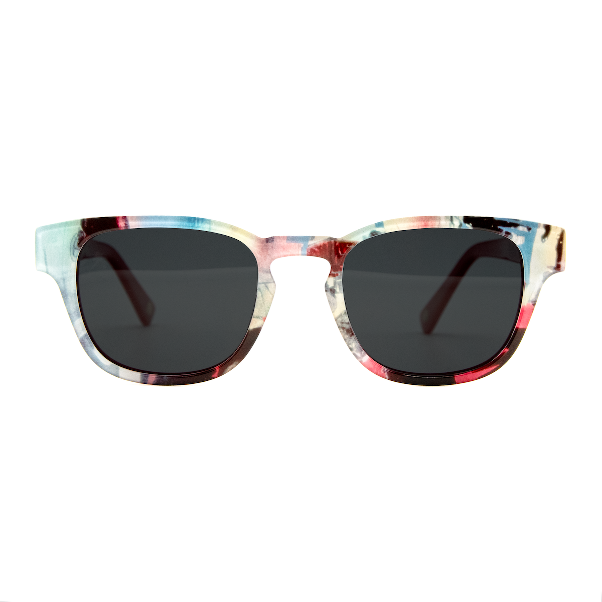 Sunglasses with a colorful frame on a white background