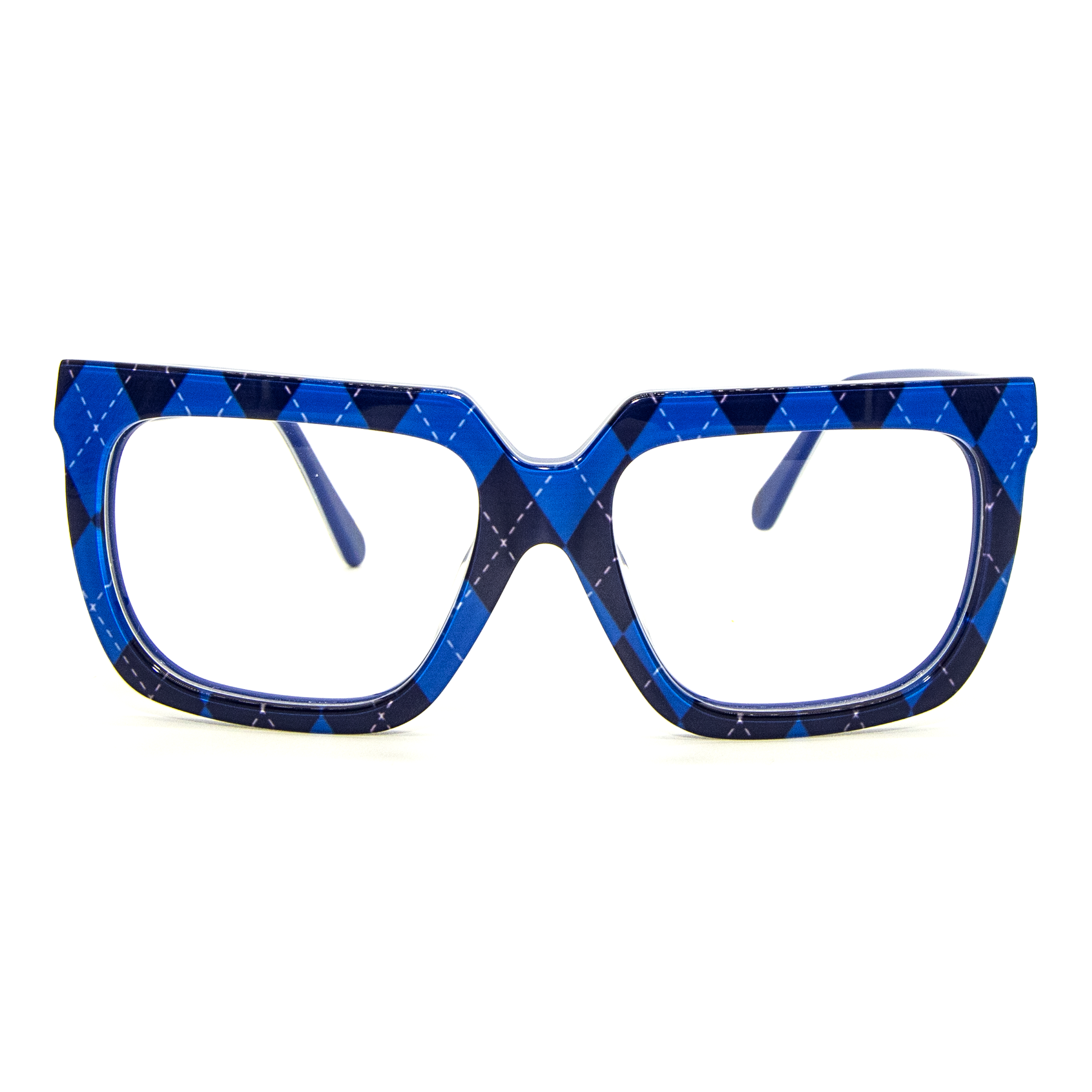 Bold Douglas blue optical frames for adults, a confident choice for contemporary style.