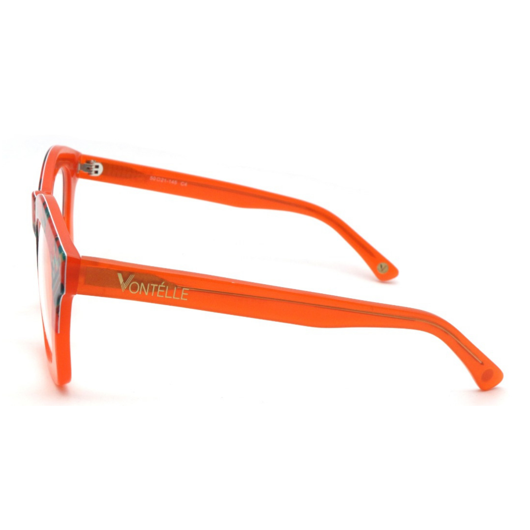 Side view of the bold orange Kente optical frames for adults, perfect for adding a pop of color to your look.