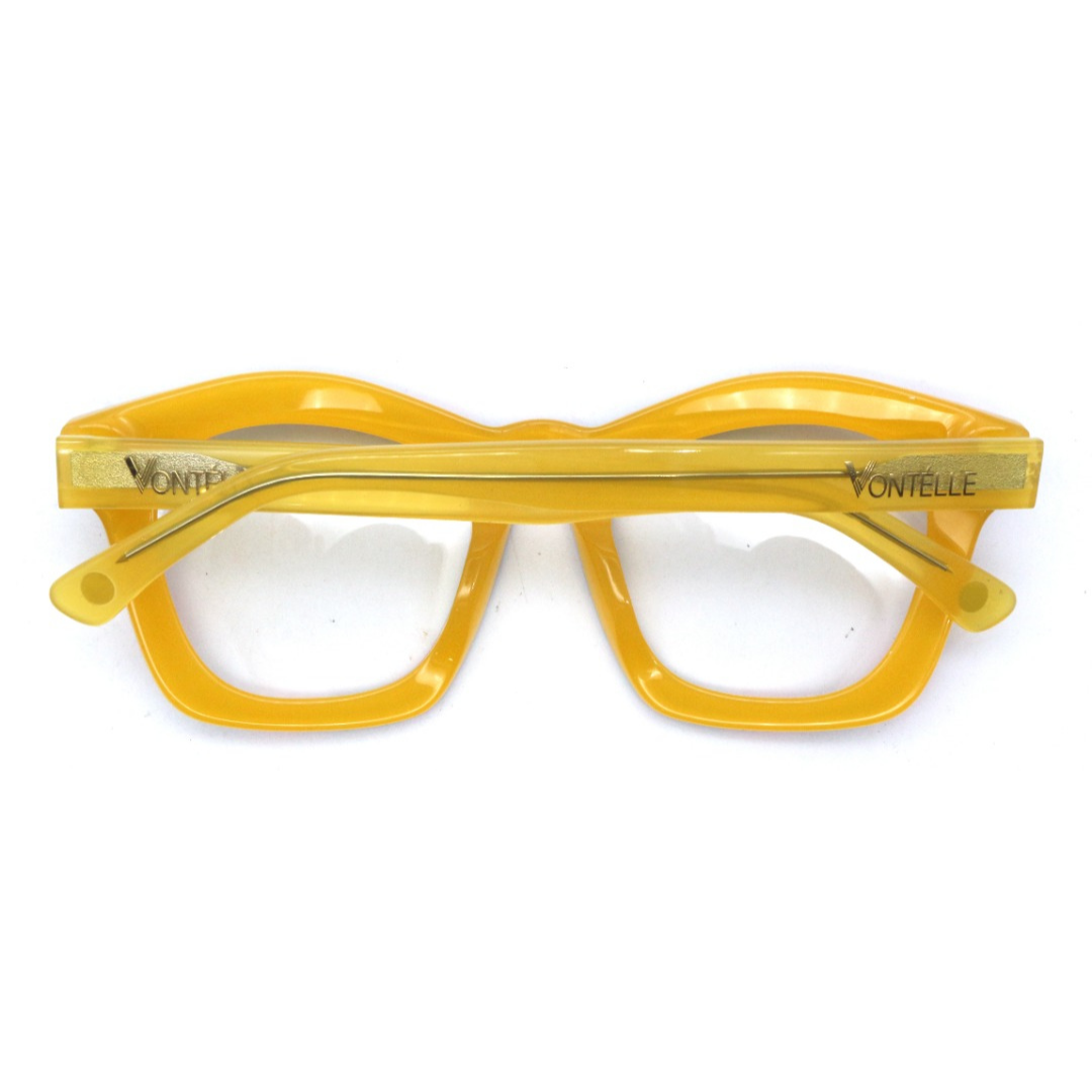 Back view of the sunny yellow Kente optical frames for adults, highlighting their warm and inviting design.