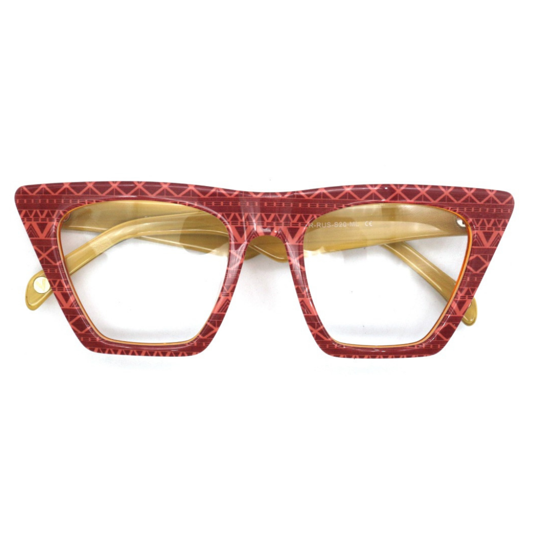 Front view of the striking Star Giza pyramid optical frames for adults, showcasing their innovative geometric design.