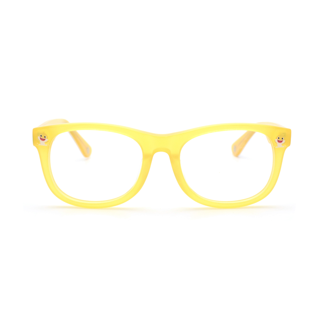 Cheerful yellow optical glasses for kids, featuring Baby Shark. Ideal for everyday wear and vision support.