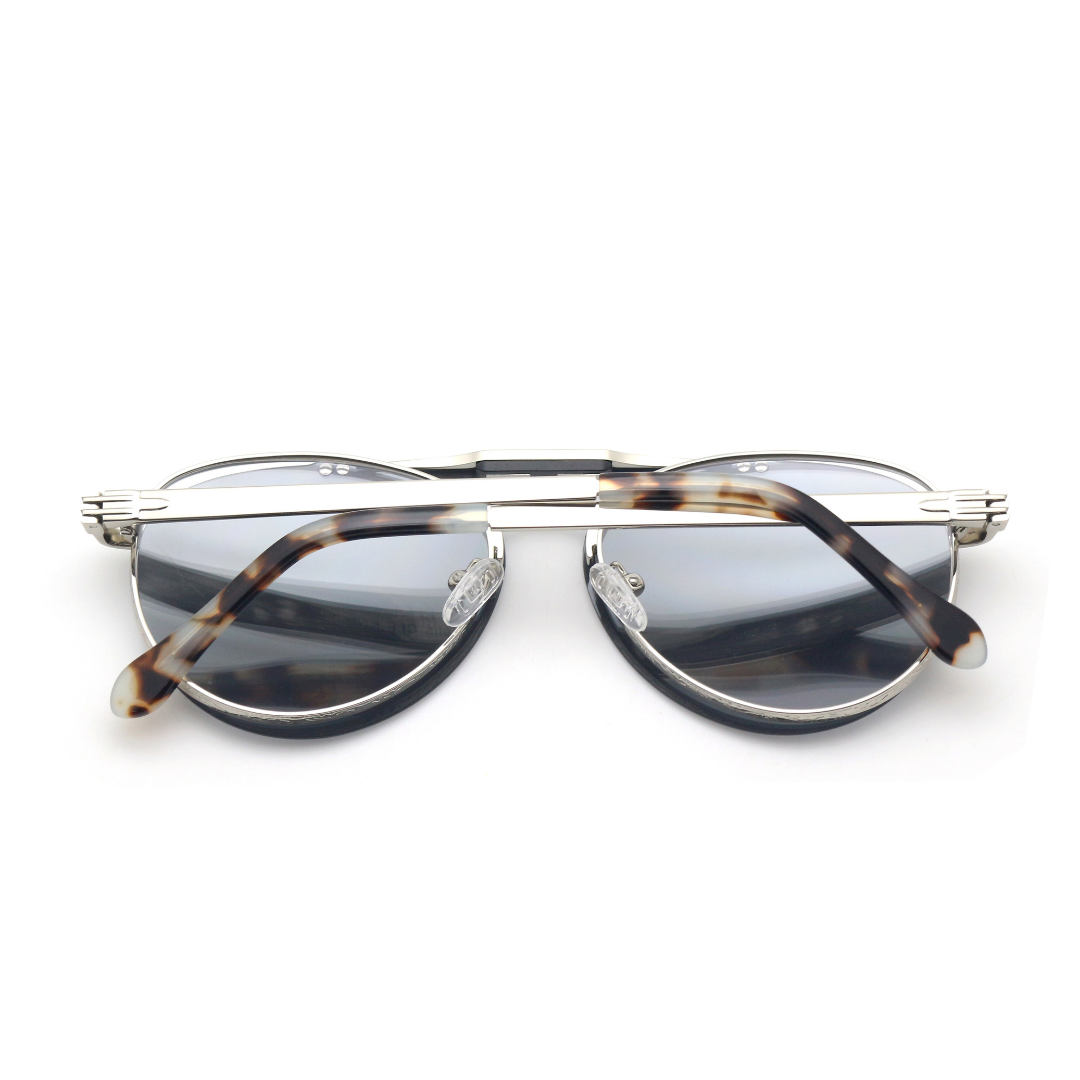 Back view of the sleek Cleofis Silver optical frames for adults, emphasizing their modern and refined finish.