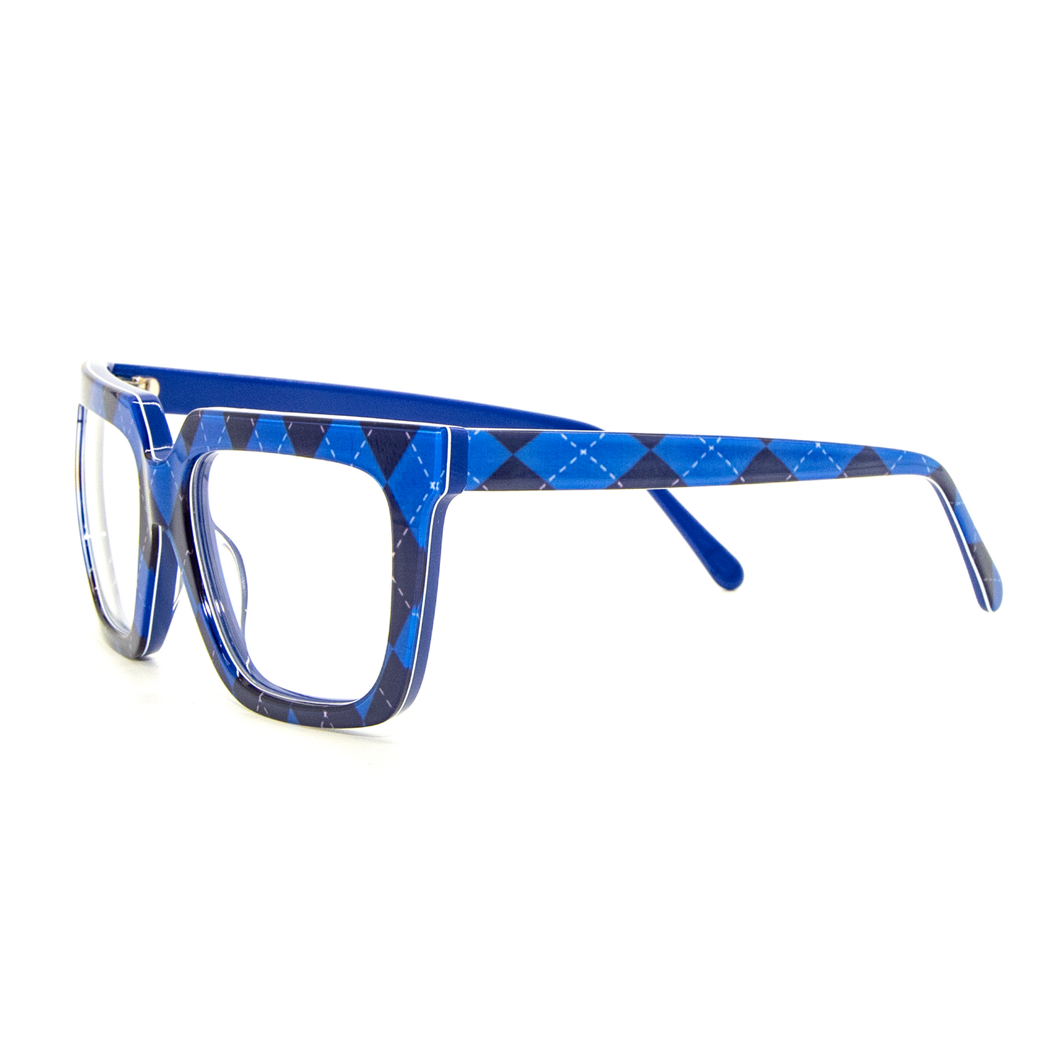 Side view of the bold Douglas blue optical frames for adults, showcasing their vibrant and modern appeal.