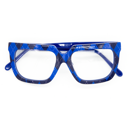 Front view of the bold Douglas blue optical frames for adults, showcasing their vibrant and modern appeal.