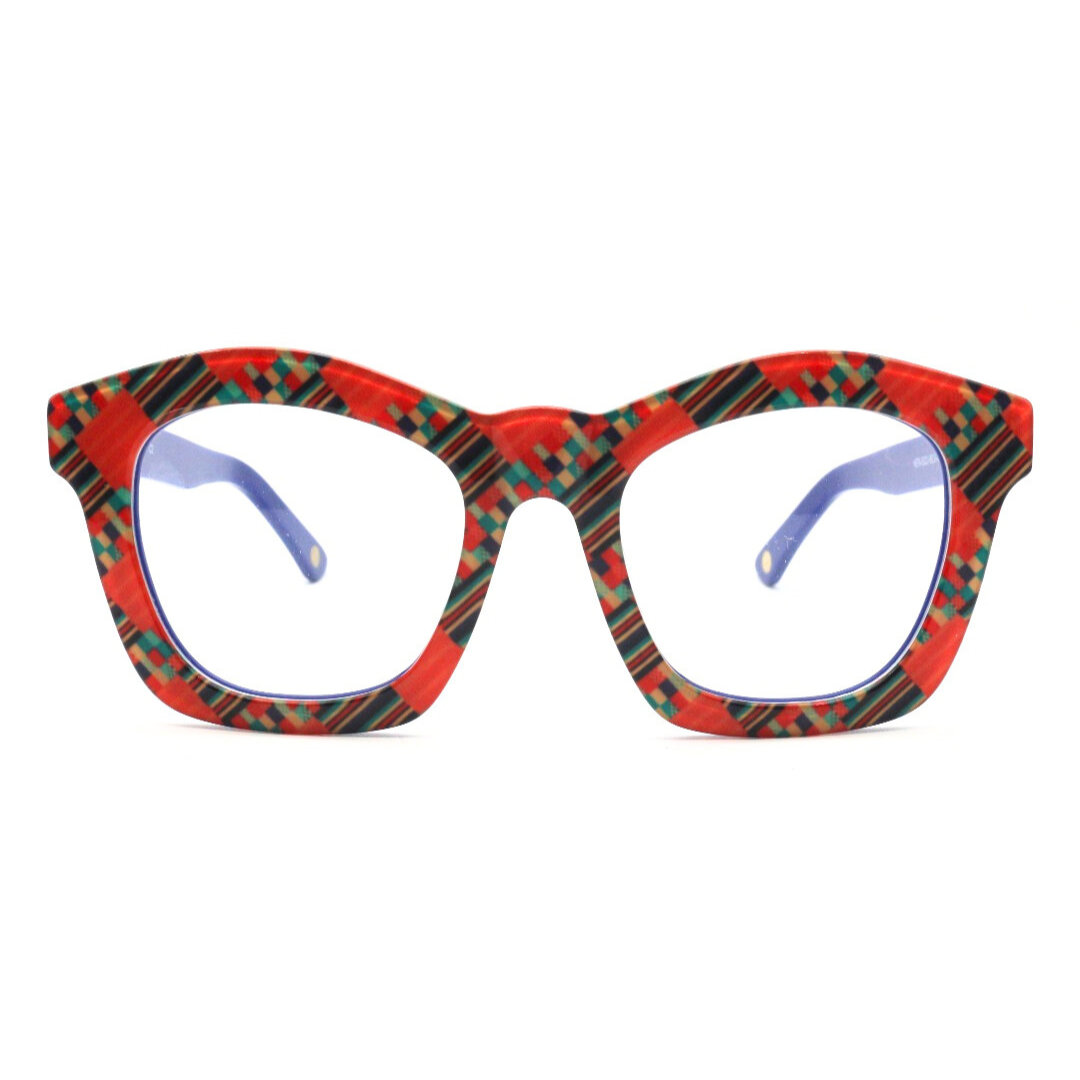 Culturally rich blue optical frames from the Kente collection for adults, featuring vibrant patterns.