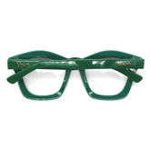 Back view of the elegant green Kente optical frames for adults, showcasing their distinctive cultural influence.