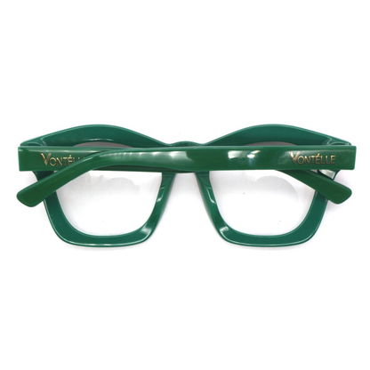 Back view of the elegant green Kente optical frames for adults, showcasing their distinctive cultural influence.