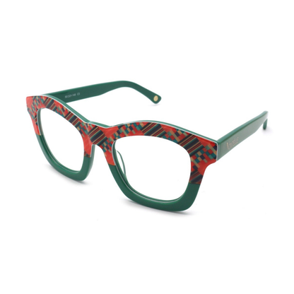 ISO view of the elegant green Kente optical frames for adults, showcasing their distinctive cultural influence.