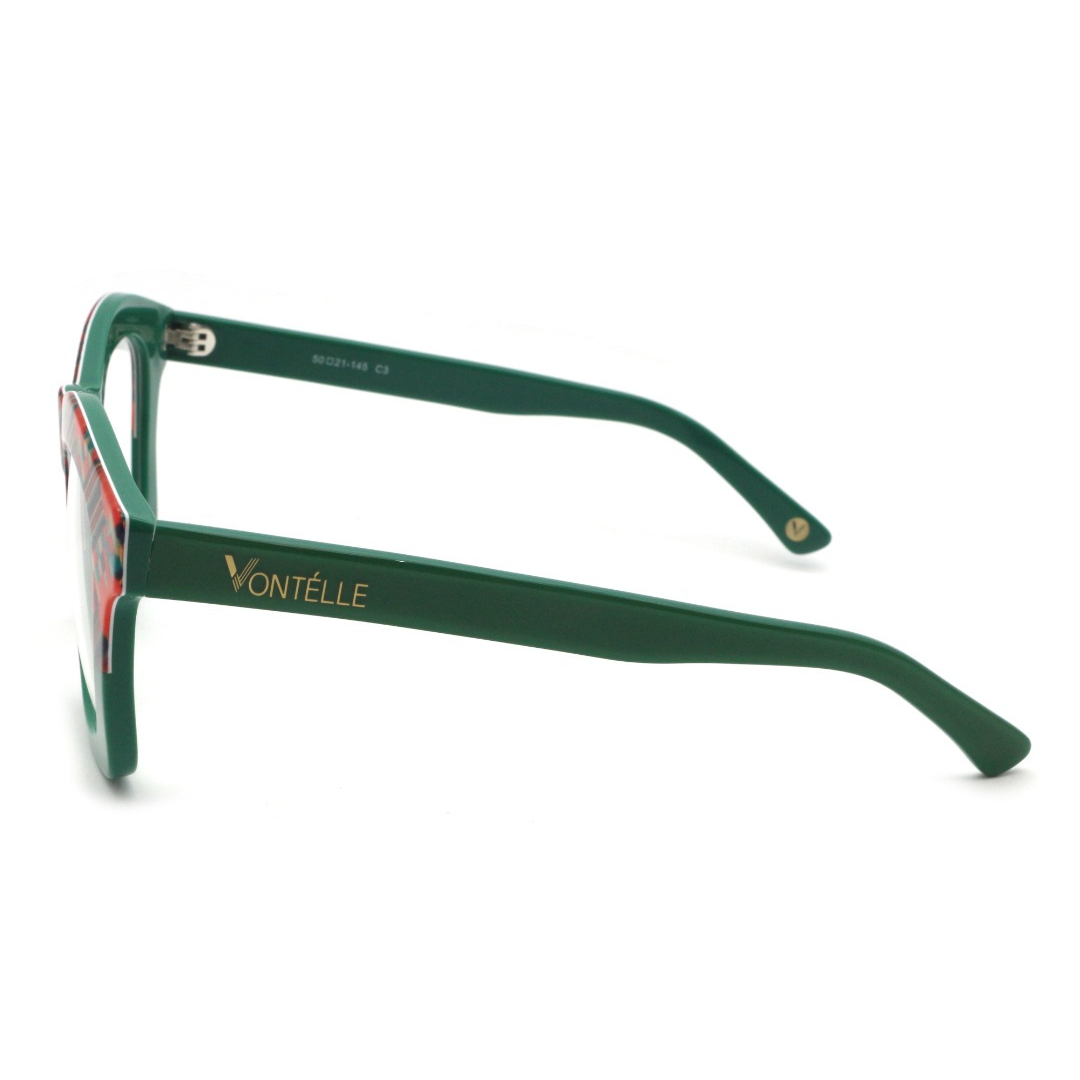 Side view of the elegant green Kente optical frames for adults, showcasing their distinctive cultural influence.