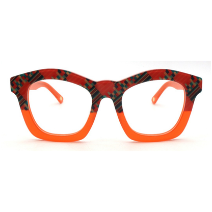 Bold orange optical frames from the Kente collection for adults, a vibrant statement in eyewear.