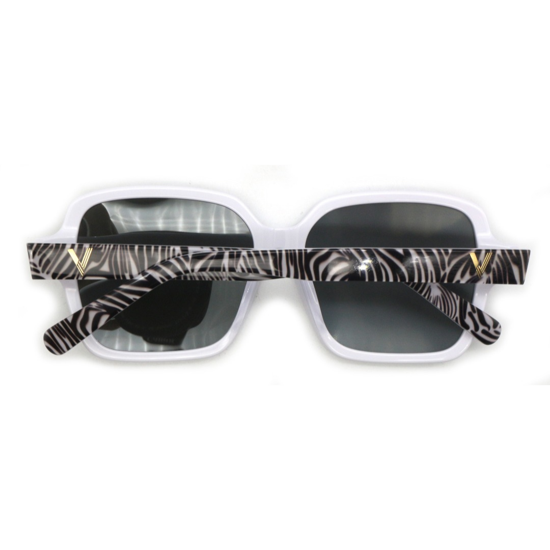 Back view of the bold Pharaoh frames with a zebra pattern for adults, showcasing their sleek and graphic design.