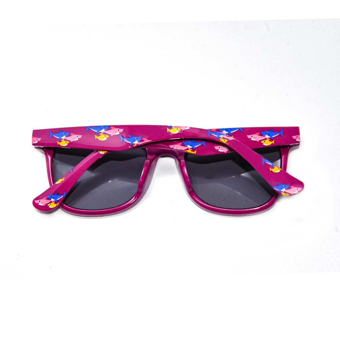 Back view of the adorable pink Baby Shark sunglasses, a perfect blend of style and protection for children.