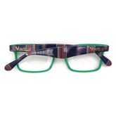 Back view of the contemporary green rectangular Rands optical frames for adults, perfect for a sleek and professional image.