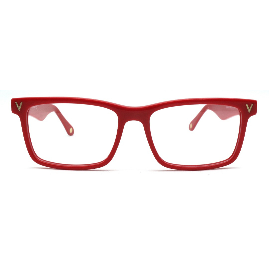 Vibrant red rectangular optical frames from the Rands collection for adults, making a bold fashion statement.