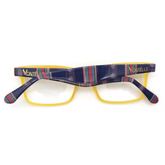 Back view of the sunny yellow rectangular Rands optical frames for adults, highlighting their bright and contemporary design.