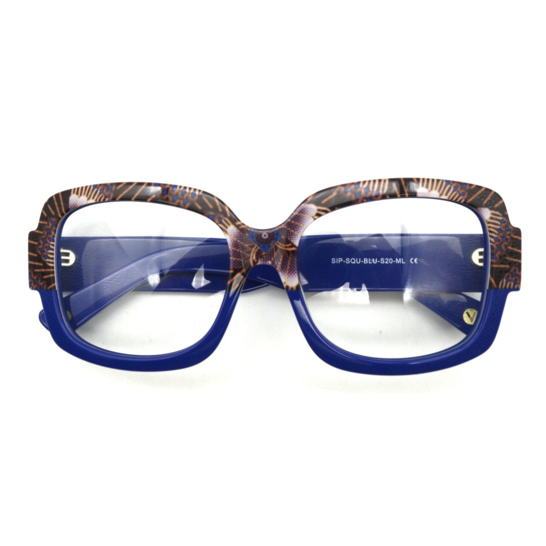 Front view of the majestic Sienna Peacock optical frames for adults, highlighting their intricate and regal details.